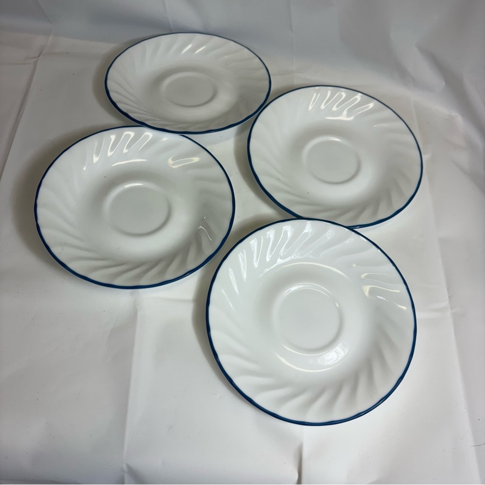 Corelle White Saucer Set with Blue Rim - Set of 4